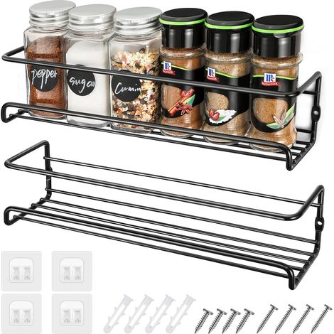 Porte Epices Cuisine Mural, 2PCS Support de Rangement pour Épices en Acier Inoxydable à 2 Niveaux Étagère Murale de Cuisine avec Adhésif et Vis, Parfait pour la Cuisine (1/5)
