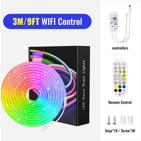 (3M WIFI) Bande lumineuse LED néon RGB avec fonction de synchronisation musicale, idéale pour les fêtes en chambre. (1/5)