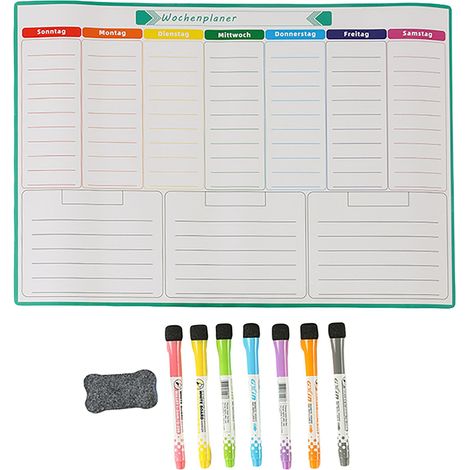 Agenda magnetique hebdomadaire a3 avec 7 marqueurs effacables