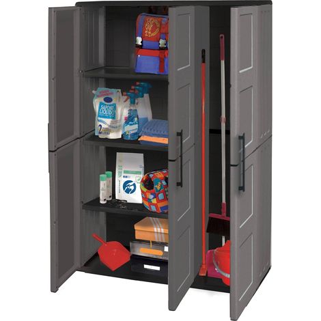 Dmora Armario exterior o interior, 3 puertas y 3 estantes de polipropileno ajustables, 100% Made in Italy, 102x37h163 cm, color gris