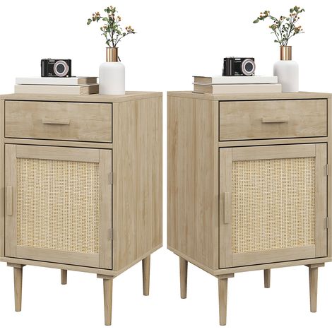 Lot de 2 tables de chevet avec placard et étagère 40 x 40 x 68,5 cm gain de place un tiroir rustique en bois naturel 210001681 (1/5)