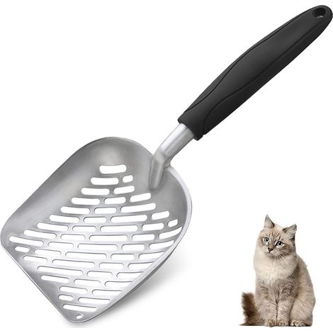 Pelle à litière pour chat, tamis en alliage d'aluminium, pelle en métal pour chaton, manche long, lève-excréments pour chaton, pour bac à litière, 36 x 13,5 x 4,5 cm (1/5)