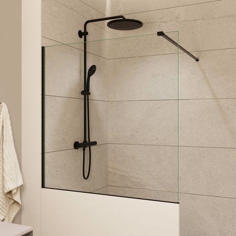 Swiss Aqua Technologies – Paroi de douche fixe Walk-In 100x90cm SATBWIS90PRC – Verre transparent 8 mm Easy Clean – Profilés noir mat – Installation sur cloison abaissée (1/5)