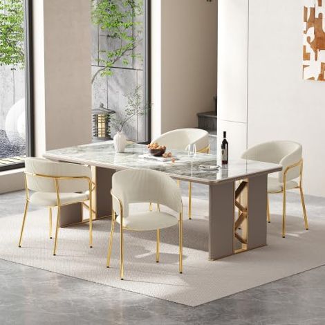 Lot de 4 Chaises de Salle à Manger en Tissu Côtelé avec Dossier Ergonomique et Pieds Métal Réglables, Chaises de Cuisine et Bureau pour Intérieur (1/5)