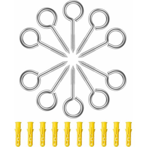10 tornillos de cáncamo, M5 x 65 mm, con gancho roscado de acero inoxidable