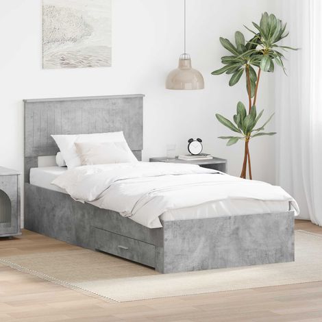 vidaXL Bettrahmen mit Schubladen Betongrau 90 x 200 cm Holzwerkstoff (1/5)