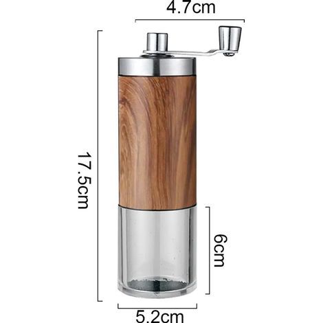 Manuelle Kaffeemühle, Keramik-Kaffeemühle für verschiedene Brühmethoden, Edelstahl mit Holzdekor (1/4)