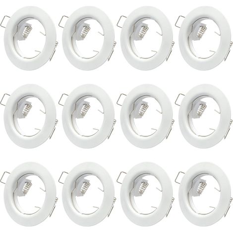 Cadre Encastrable - Lot De 12 - Métal Blanc - Douille GU10 - Plafond Et Mur - Diamètre 80mm (1/5)