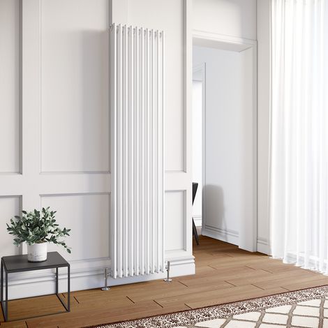ELEGANT Vertical Traditional Radiator 1800 x 470mm White Column Double Column Radiator with White Thermostatic Radiator Valves (1/5)