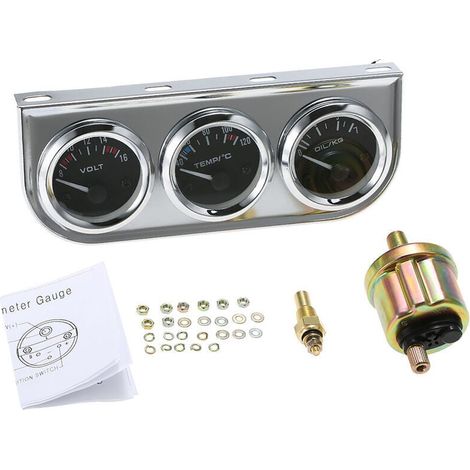 52Mm Pression D'Huile Celsius Jauge De Temperature De L'Eau Voltmetre Chrome 3 En 1 Jauge Kit Voiture Moto Compteur, Cadran Noir (1/4)