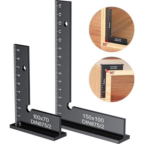 Zweiteiliges Präzisionslineal mit Winkel und Skala, aus Aluminium (150 x 100 mm) + Metallwinkel (100 x 70 mm) zur Maschinenjustierung und für Laborzwecke (1/4)