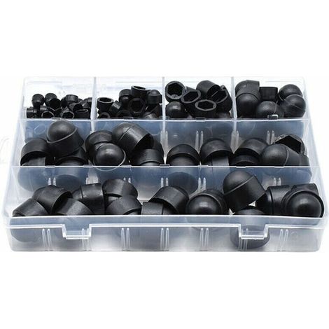 145 pièces PE couvre-boulons Kits d'assortiment d'écrous à capuchon à vis Insérer des capuchons de contre-écrou pour vis Boulons 6 tailles disponibles avec bote de rangement,Le noir (1/5)