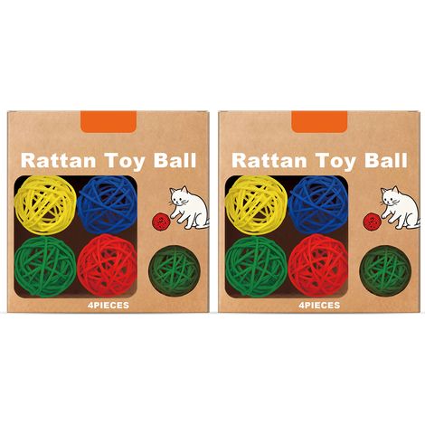 Lot de 8 balles de jeu interactives en rotin pour chat - Stimule les instincts de grattage et de saut - Amusant - Léger et sûr - Pour chatons d'intérieur (1/5)