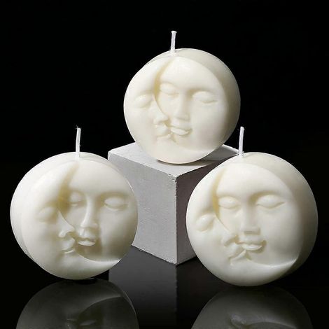 Lot de 3 bougies décoratives en forme de soleil et de lune, parfumées à la cire de soja, motif visage de sorcière blanche, idéales pour le yoga, un anniversaire, Noël ou toute autre occasion spéciale. (1/5)