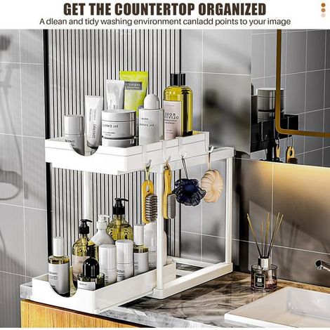 Ecleanfy - Ensemble de deux meubles de rangement, tiroirs coulissants doubles, rangement et organisation de la cuisine, blanc. (1/4)