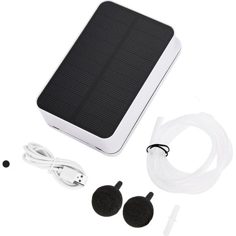 Aérateur solaire pour étang bassin extérieur, pompe à oxygène avec pierres à air, double alimentation solaire et USB (1/5)