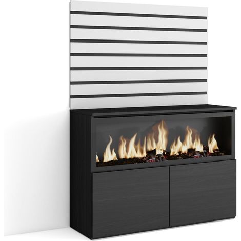 Skraut Home – Buffet moderne blanc 107x75x35cm – Meuble de rangement avec cheminée électrique XXL – Panneaux à lattes en bois 3D (1/5)