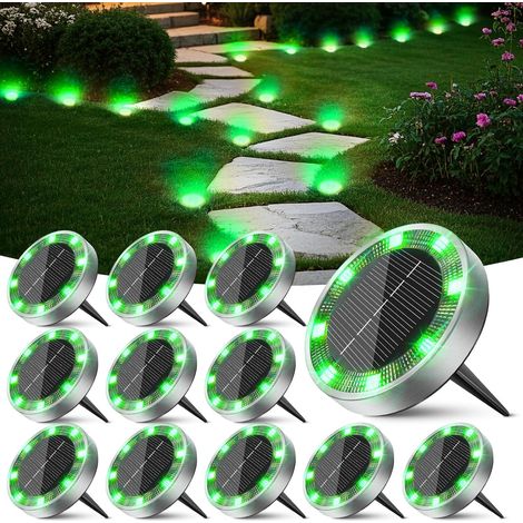 Lampe Solaire Au Sol Lot de 12, Lumiere Solaire Exterieur Jardin 8 LED, Étanche Spot Solaire Extérieur, Eclairage Solaires pour Terrasse Allée Chemins Pelouse Cour Piscine, Vert (1/5)