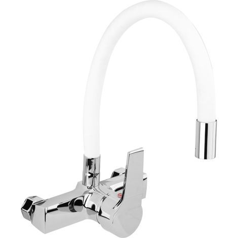 Küchenarmatur, Wandarmatur flexible, weiß, Wasserhahn, Spültischarmatur, Mischbatterie