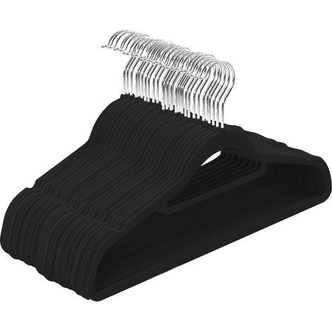 Cintres en Velours de Haute qualité - Antidérapants, durables avec Barre de Cravate - Cintres Peu encombrants pour Chemises, Vestes et Robes (Noir, Lot de 50) (1/5)