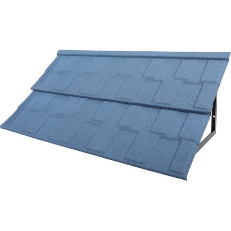 Lot de 2 stores métalliques bleu océan - 58x46 cm/pièce - Protection soleil et pluie - Acier alu-zinc - Pour fenêtre, porte - Incliné