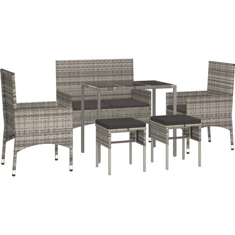 Set de muebles de jardín 6 pzas y cojines ratán sintético gris vidaXL
