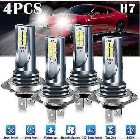 Ampoules Led H7 - 220 W - 60000 Lm - 6000 K - Pour Feux De Route Et De Croisement - 4 Pièces (1/4)