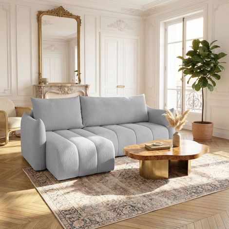 Ecksofa Schlafsofa ONTARIO XS in Stoff Poso Hellgrau Ottomane Links