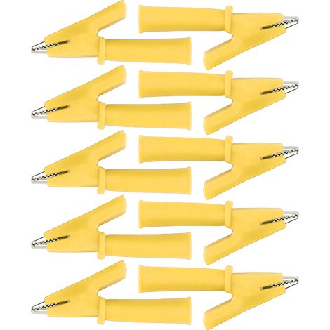 Lot de 10 pinces crocodiles pour fil de test, pinces de sécurité pour multimètre en laiton isolées PVC, adaptées aux fiches bananes de 4 mm (jaunes). (1/5)
