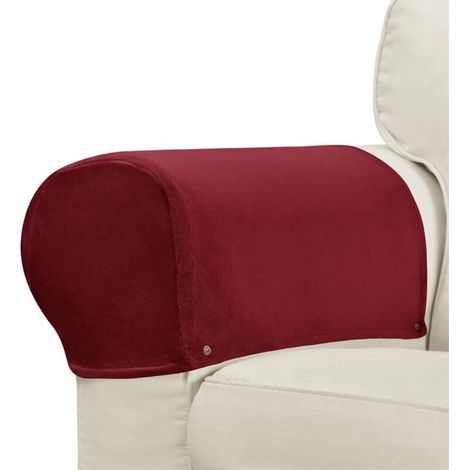 Bardusch-Lot de 2 housses accoudoir canapé, rouge, velours, élastiques, antidérapantes (1/5)