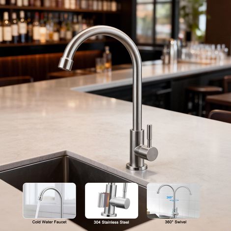 Robinet de cuisine haute pression – pivotant à 360°, mitigeur monocommande, bec haut, en acier inoxydable, eau chaude et froide (1/5)