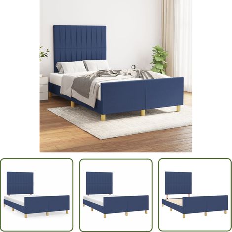 The Living Store Cadre de lit sans matelas bleu 120x200 cm tissu - Cadre De Lit - Lit Double - Literie - Meuble Chambre - Têted Lit (1/5)
