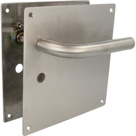Jeu de poignées avec plaque pour porte Poignée avec trou pour verrou à 47 mm Mod. 4CW47 Acier inoxydable 18/8 180 x 180 mm Carré de 8 mm Argenté mat (1/5)
