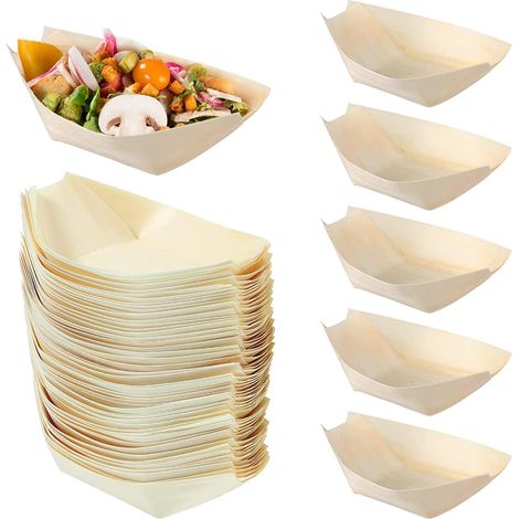 Schiffchen Snackschalen, Einweg Bambus Schalen für Fingerfood, Snacks & Grillpartys, Fingerfood Schale 17 cm Schiffchen aus Holz für Knabbereien Geburtstag Hochzeit Ostern Party Supplies 100 Stück (1/5)