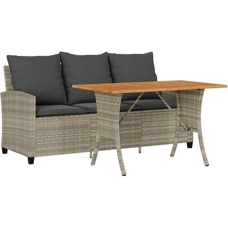 Canapé de Jardin 3 Places en Polyrotin Gris Clair avec Coussins et Table Basse, Ensemble Mobilier Extérieur Résistant (1/5)