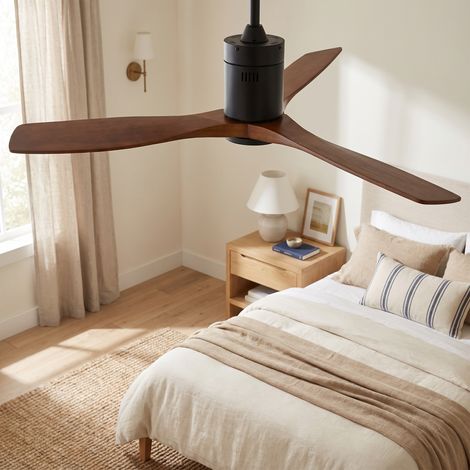 Deckenventilator 132 cm Reversibler DC-Motor mit Fernbedienung Metall und Holz Modern Schwarz (1/5)