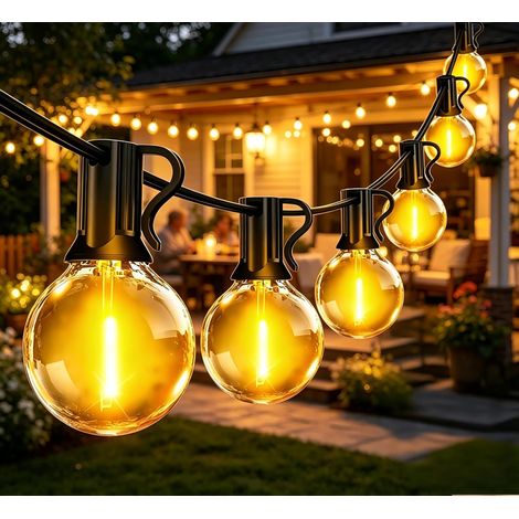 Guirlande Lumineuse Extérieure 6M, G40 LED 7+1 Ampoules Incassables, Blanc Chaud, IP44 Étanche, Connectable, Plug&Play, Pour Jardin Balcon Terrasse Mariage Noël