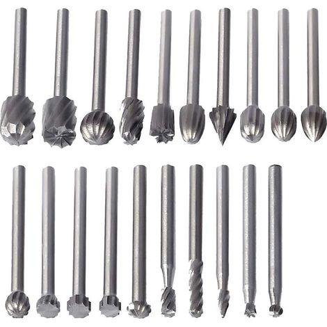Lot de 20 fraises rotatives HSS 3mm – Précision pour gravure bois, plastique, aluminium – Compatible Dremel et mini meuleuses (1/4)