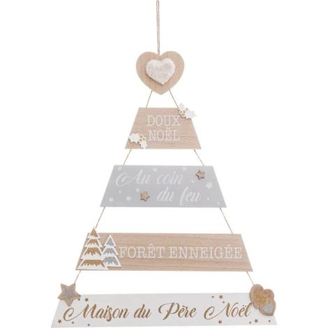 Paris Prix - Pancarte De Noël Sapin laponie 70cm Beige