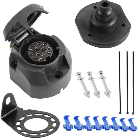 Prise remorque 13 Broches Femelle,12V Prise Attelage 13 Broches Femelle étanche,Connecteur Adaptateur Prise pour remorques,caravanes,avec Support de Montage et Joint arrière étanche (1/5)
