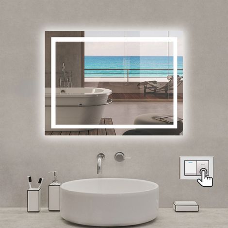 Badspiegel mit LED-Beleuchtung Energiesparend Lichtspiegel Kaltweiß Badezimmer Wandspiegel Beschlagfrei Wandschalter 80 x 60 cm (1/5)
