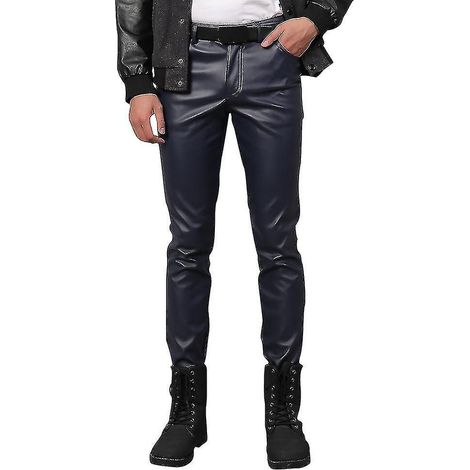 Pantalon moulant en similicuir stretch Youthup pour homme - Taille 30 (EU) - Bleu marine (1/5)