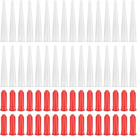 32 Set Embouts de Cartouche en Silicone, Buses de Calfeutrage, Applicateur Buse de Cartouche de Mastic de Rechange en Silicone, Outil d'Étanchéité avec Bouchons Rouges pour Scellage à Calfeutrer (1/4)