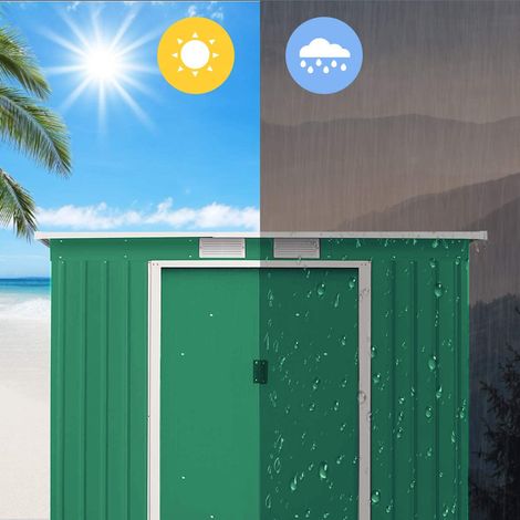 Iztoss – Abri de jardin métal 2.15 m² – 194x109x182cm – Remise à outils avec porte coulissante – Toit en pente pour évacuation des eaux (1/4)