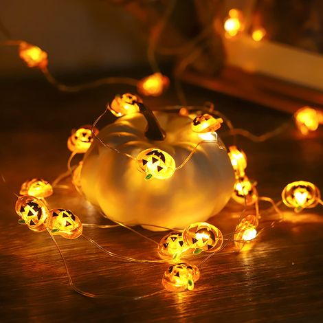 Halloween-Kürbisgirlande mit 20 LEDs – 2 m – Batteriebetrieben – Für drinnen/draußen/Schlafzimmer – Dekorative Lichter