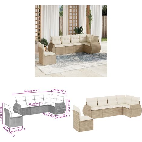 6-tlg. Garten-Sofagarnitur mit Kissen Beige Poly Rattan - Gartenmöbel - Outdoor Möbel - Rattan Gartenmöbel - Lounge Set - Esstischgarnitur - Home & Living (1/3)