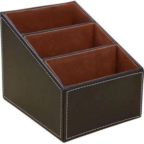 Klassischer Fernbedienungshalter, professionell gestaltetes, abgewinkeltes Innenfach mit Wildlederfutter, Schreibtisch-Organizer mit 3 Fächern. (1 Stück, braun)