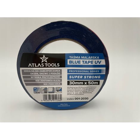 Cinta adhesiva azul Atlas Tools PRO, súper resistente a los rayos UV, 14 días de duración, 30 mm/50 m. (1/5)