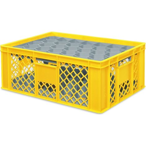 BRB Gläserkiste 600x400 mm für 15, 24, 33 oder 40 Gläser, farbig (Gelb, für 33 Gläser Ø 75 mm, Glashöhe max 205 mm)