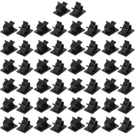 Clips de gestion de câbles, 50 pièces, adhésifs réglables, organisateur de pinces de câbles en fil de Nylon, noir (1/5)